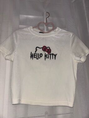 Hello Kitty White Tee with Black Logo and Pink Bow - Kids